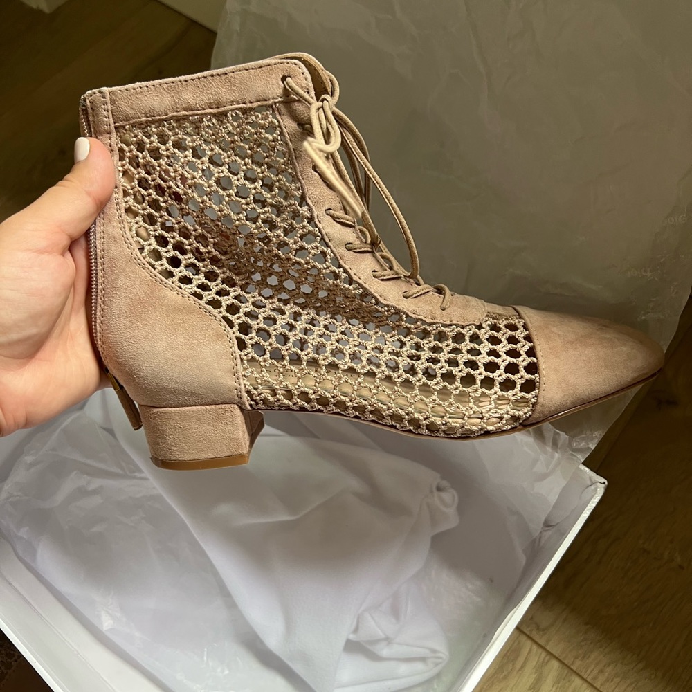 CHRISTIAN DIOR Suede Calfskin Fishnet Naughtily-D Ankle Boot Nude sz 37 - Picture 6 of 8